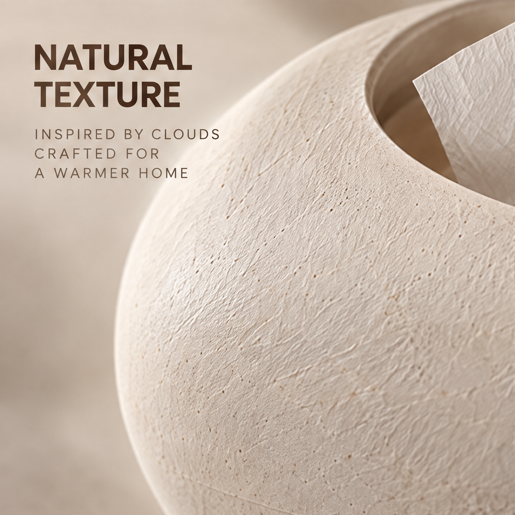 Close-up of the tissue box's textured off-white surface and oval opening beneath Natural Texture.