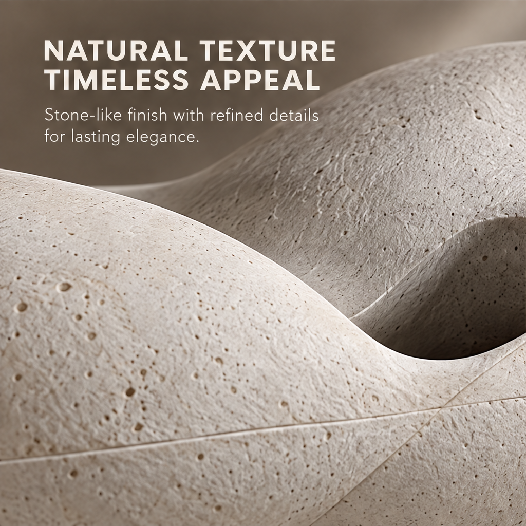 Close-up of the storage box's textured curved surface beneath Natural Texture Timeless Appeal.