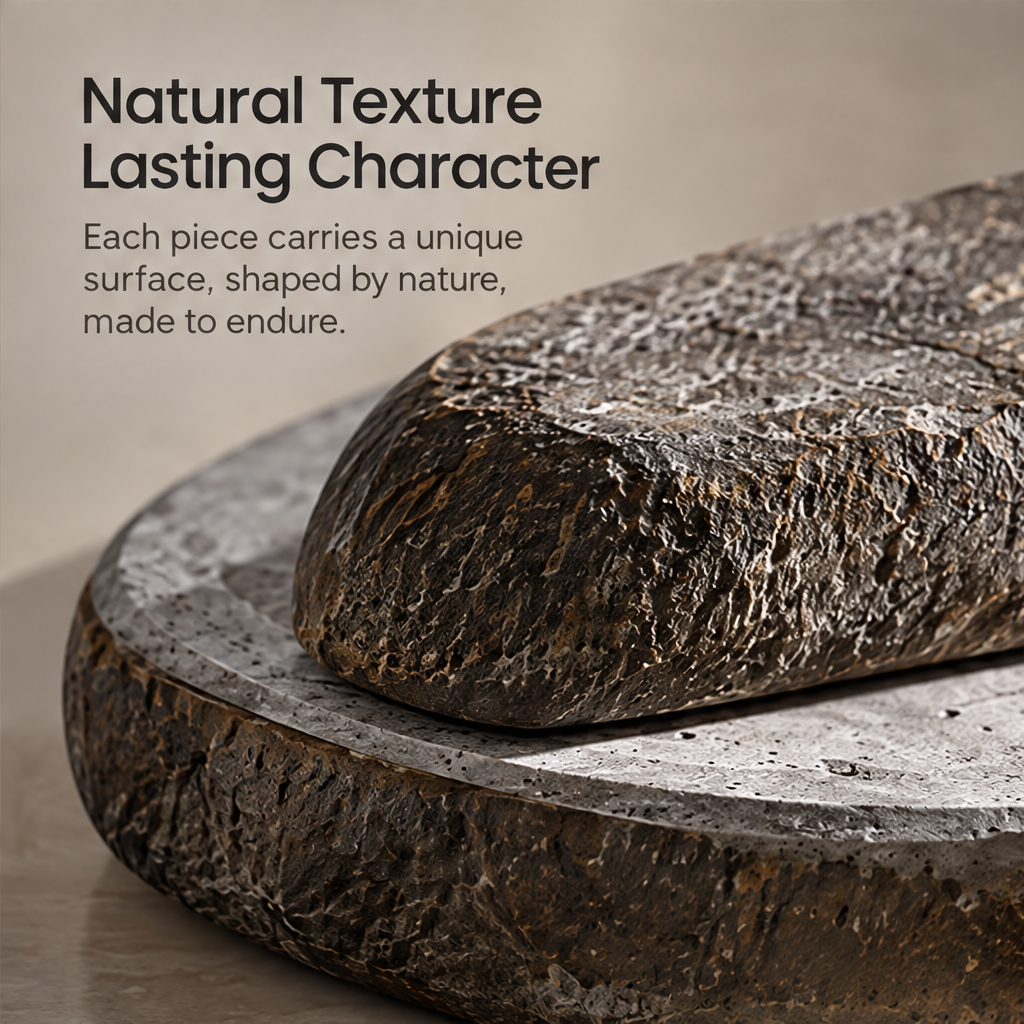 Close-up of the tray's contrasting textured layers beneath Natural Texture Lasting Character.